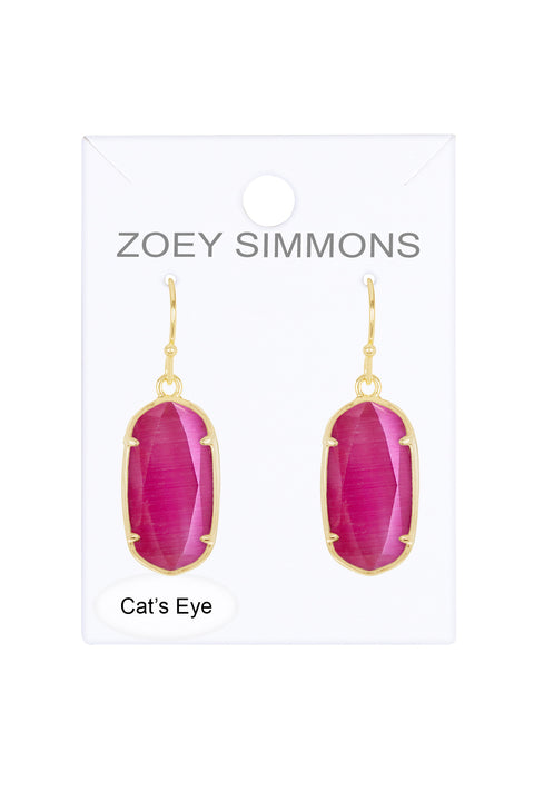 Pink Cat's Eye Drop Earrings - GF