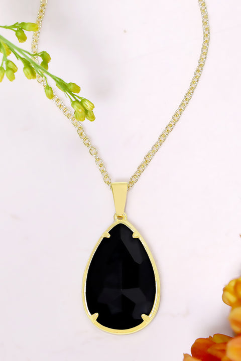 Black Onyx Pear Cut Pendant Necklace - GF