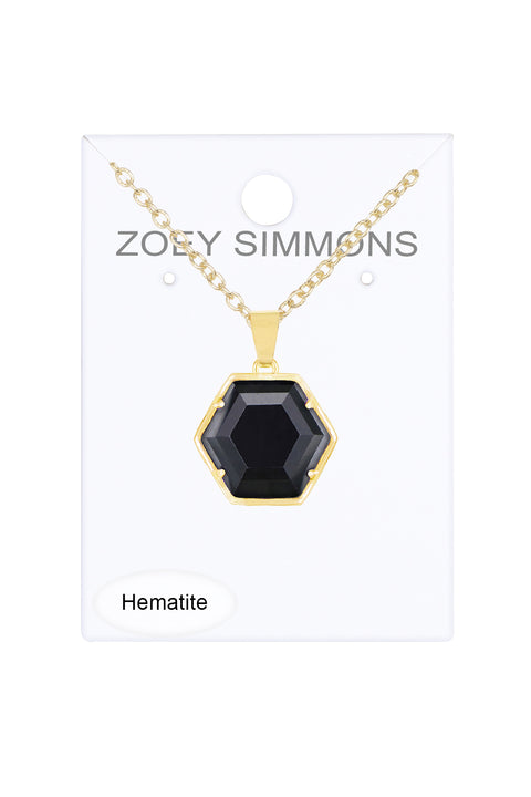 Hematite Hexagon Pendant Necklace - GF