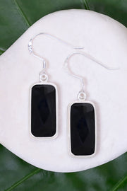 Black Onyx Rectangle Drop Earrings - SF
