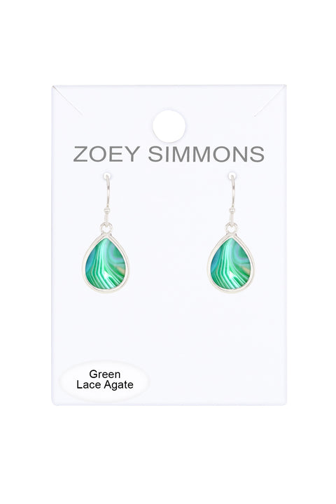 Green Lace Agate Teardrop Earrings - SF