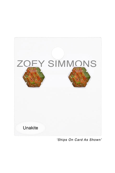 Unakite Hexagon Post Earrings - SF