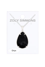 Black Onyx Pear Cut Pendant Necklace - SF