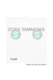 Sky Blue Crystal 8mm Post Earrings In Gold - GF