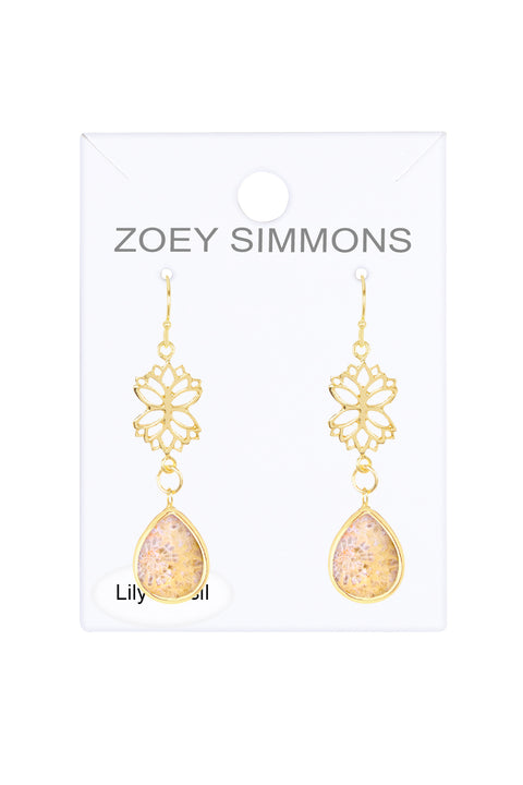Lily Fossil & Lotus Drop Earrings - GF