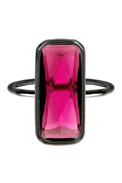 Raspberry Crystal Ring In Gunmetal - SF
