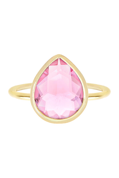 Pink Crystal Teardrop Ring - GF