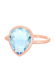 Sky Blue Crystal Ring In Rose Gold - SF