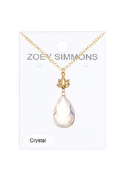 Moonstone Crystal & Lotus Pendant Necklace - GF