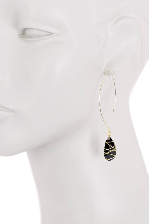 Black Crystal Wire Wrapped Threader Earrings - GF