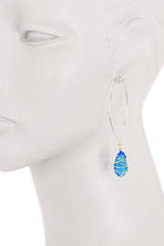 Swiss Blue Crystal Wire Wrapped Threader Earrings - GF