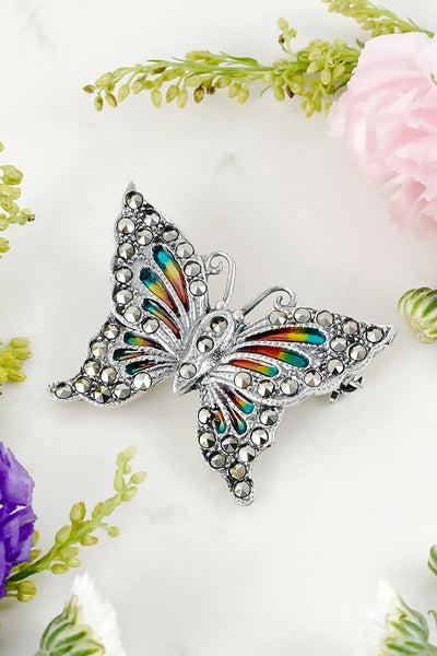 Sterling Silver & Marcasite Butterfly Brooch - SS