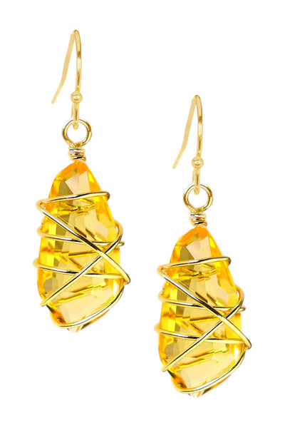 Lemon Crystal Wire Wrapped Drop Earrings - GF