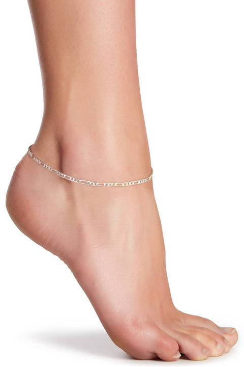 Silver Plated 2mm Figaro Chain Anklet - SP