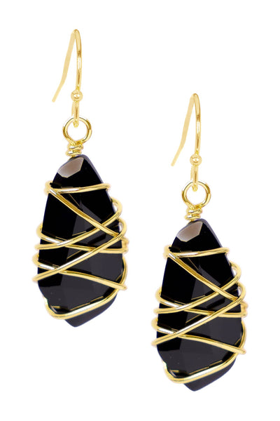 Black Crystal Wire Wrapped Drop Earrings - GF
