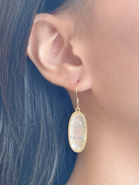 Mother Of Pearl Quartz Oval Drop Earrings - GF