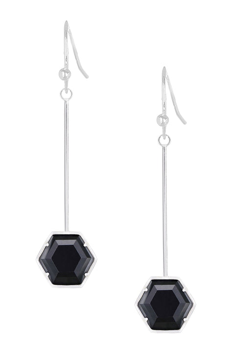 Hematite Hexagon Dangle Earrings - SF