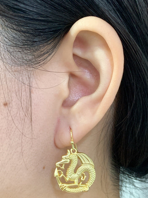 14k Gold Plated Dragon Drop Earrings - GF
