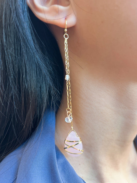 Rose Crystal Drop Earrings In Gold - GF