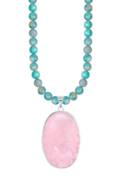 Amazonite Beads Necklace With Rose Quartz Pendant - SF