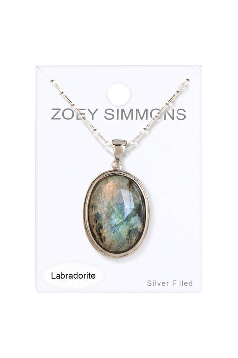 Labradorite Oval Pendant Necklace - SF