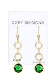 Emerald Crystal & Interlocking Circle Drop Earrings - GF
