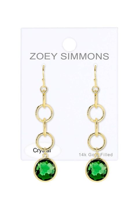 Emerald Crystal & Interlocking Circle Drop Earrings - GF