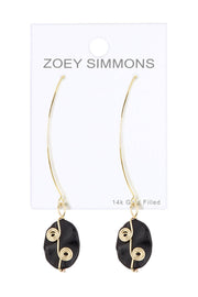 Black Agate Wrapped Stone Threader Earrings - GF