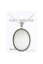 White Cat's Eye Oval Statement Pendant Necklace - SF