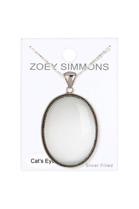 White Cat's Eye Oval Statement Pendant Necklace - SF