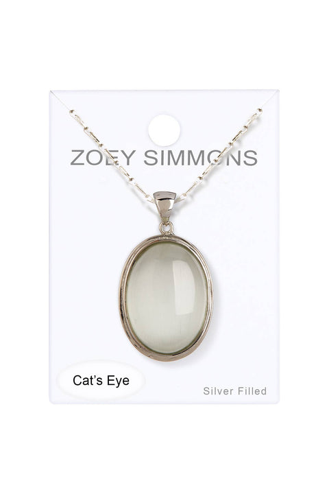 White Cat's Eye Oval Pendant Necklace - SF