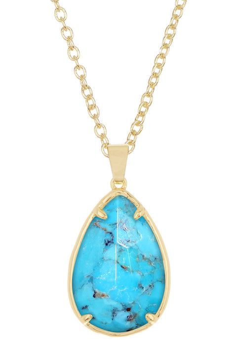 Stabilized Turquoise Pear Cut Pendant Necklace - GF