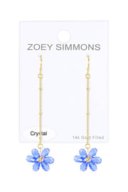 Tanzanite Austrian Crystal Flower Bloom Dangle Earrings - GF