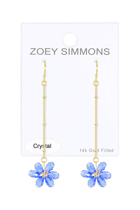 Tanzanite Austrian Crystal Flower Bloom Dangle Earrings - GF