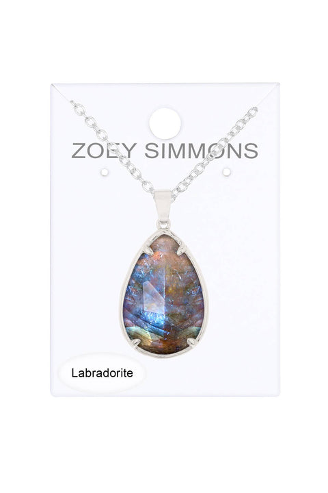 Labradorite Pear Cut Pendant Necklace - SF