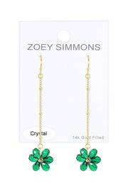 Emerald Austrian Crystal Flower Bloom Dangle Earrings - GF
