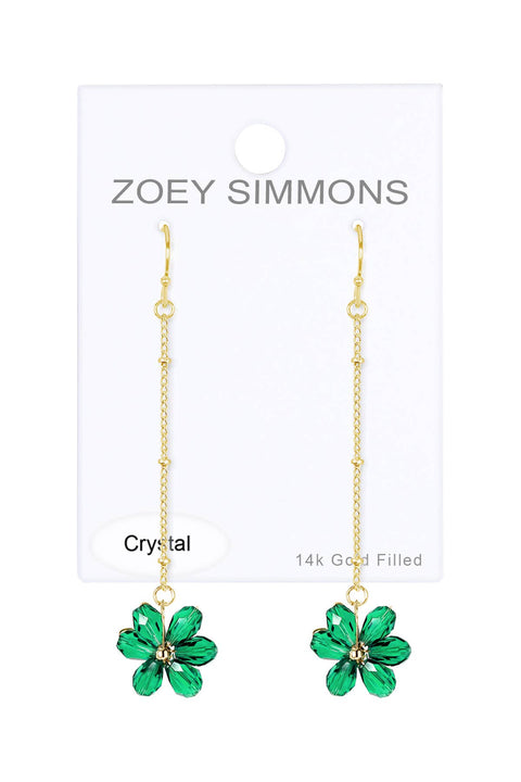 Emerald Austrian Crystal Flower Bloom Dangle Earrings - GF