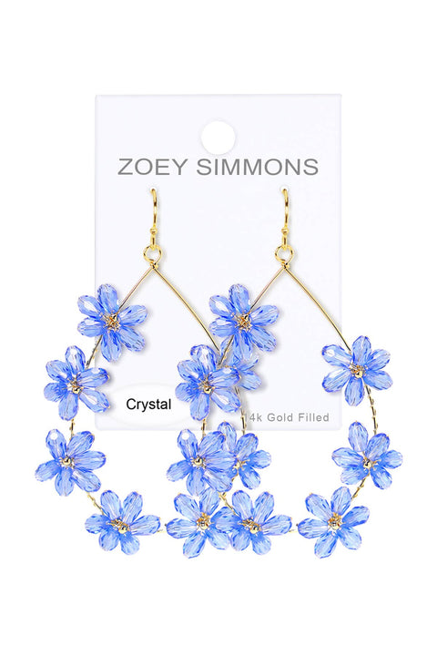 Tanzanite Austrian Crystal Flower Bloom Drop Earrings - GF