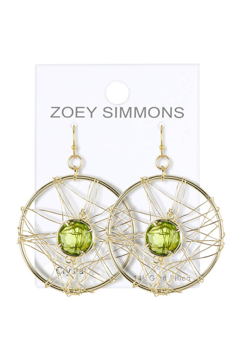 Peridot Crystal Dreamcatcher Drop Earrings - GF