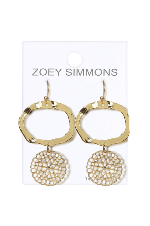 Irregular Oval & Filigree Daisy Disc Drop Earrings - GF