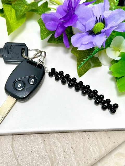 Black Onyx 6mm Mala Beads Braided Keychain - SF/GF