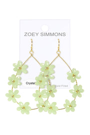 Green Austrian Crystal Flower Bloom Statement Earrings - GF