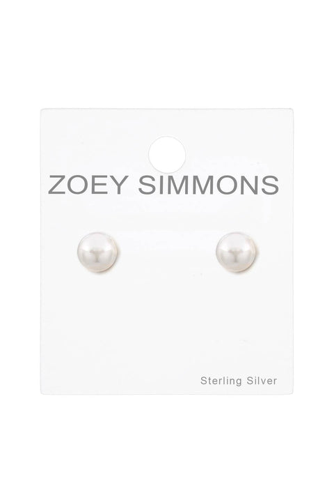 Sterling Silver 7mm Faux Pearl Stud Earrings - SS