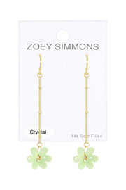 Green Austrian Crystal Flower Bloom Dangle Earrings - GF