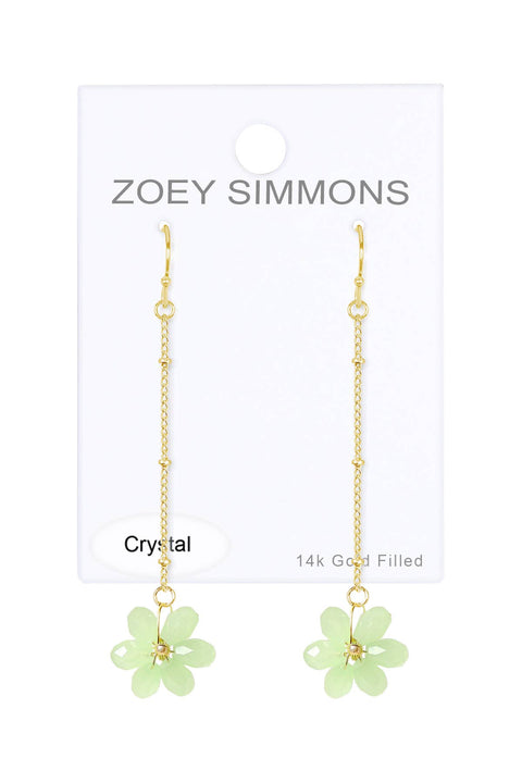 Green Austrian Crystal Flower Bloom Dangle Earrings - GF