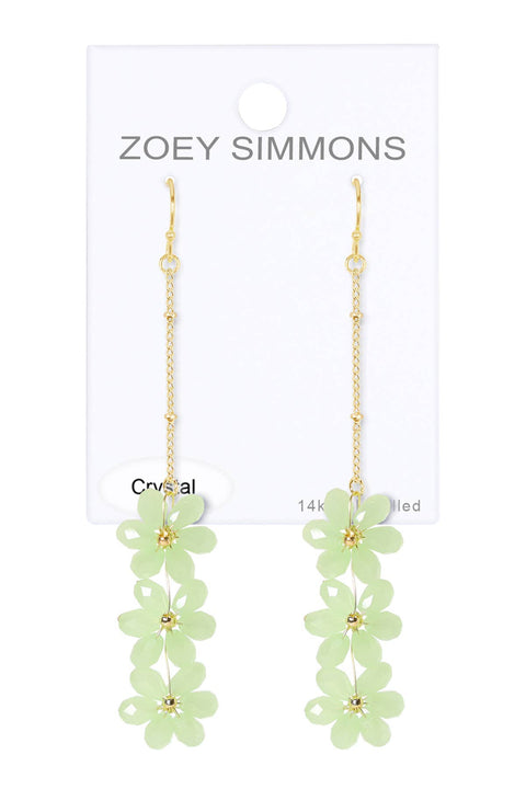Green Austrian Crystal Flower Bloom Drop Earrings - GF