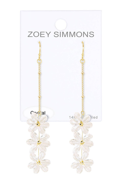 Clear Austrian Crystal Flower Bloom Drop Earrings - GF