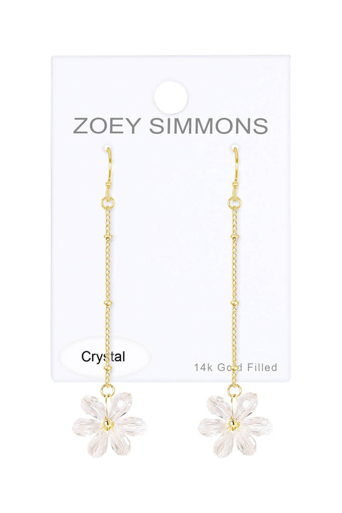 Clear Austrian Crystal Flower Bloom Dangle Earrings - GF