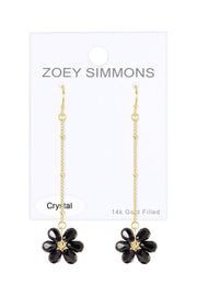 Black Austrian Crystal Flower Bloom Dangle Earrings - GF