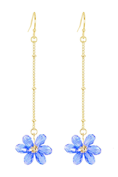 Tanzanite Austrian Crystal Flower Bloom Dangle Earrings - GF